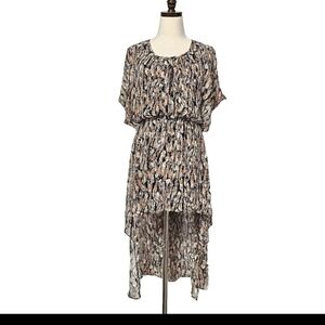 Tae Brown Feather Print Long Back Bohemian Western Festival Summer Small Dress